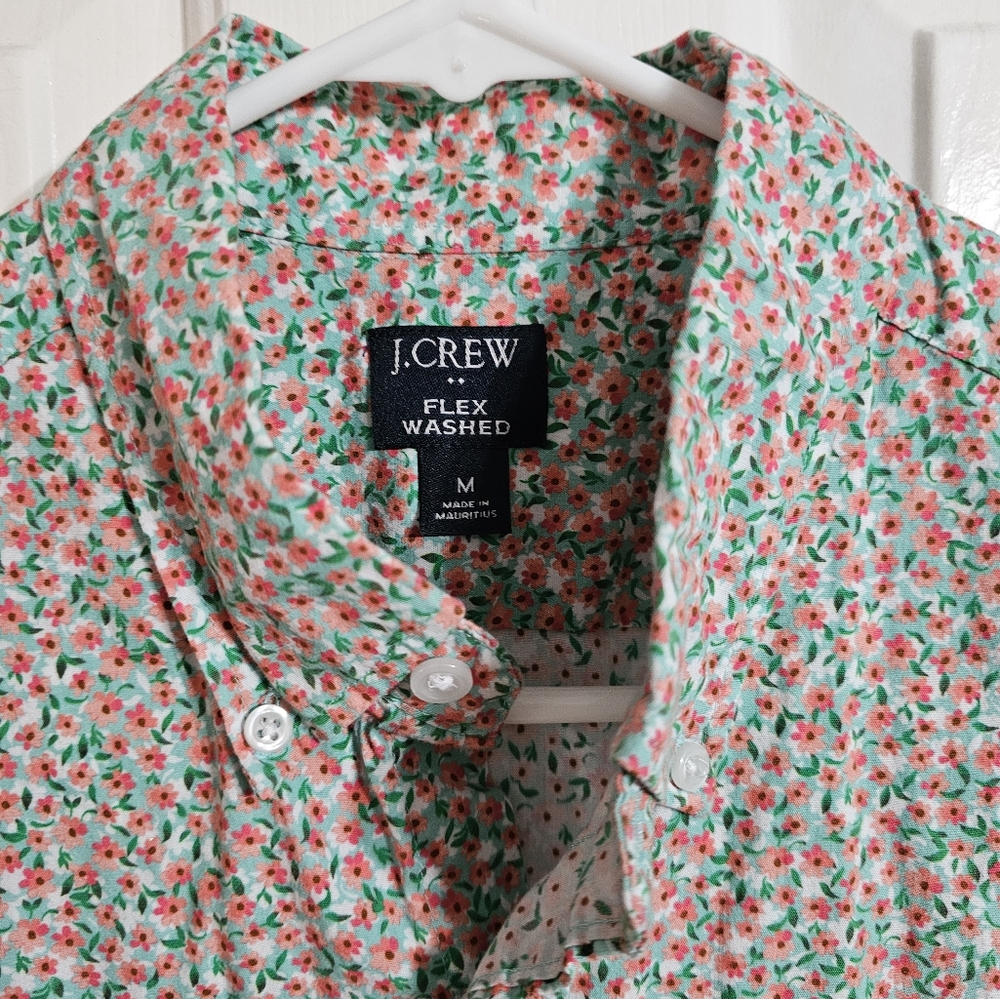 J.Crew Mens M Button Down White Floral Cotton Shirt Preppy Retro Summer - Picture 4 of 6